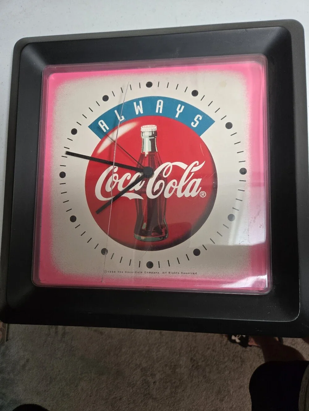 Vintage Coca Cola Kitchen Wall Clock 1994 Keeps Good Time Plastic Face Cracked